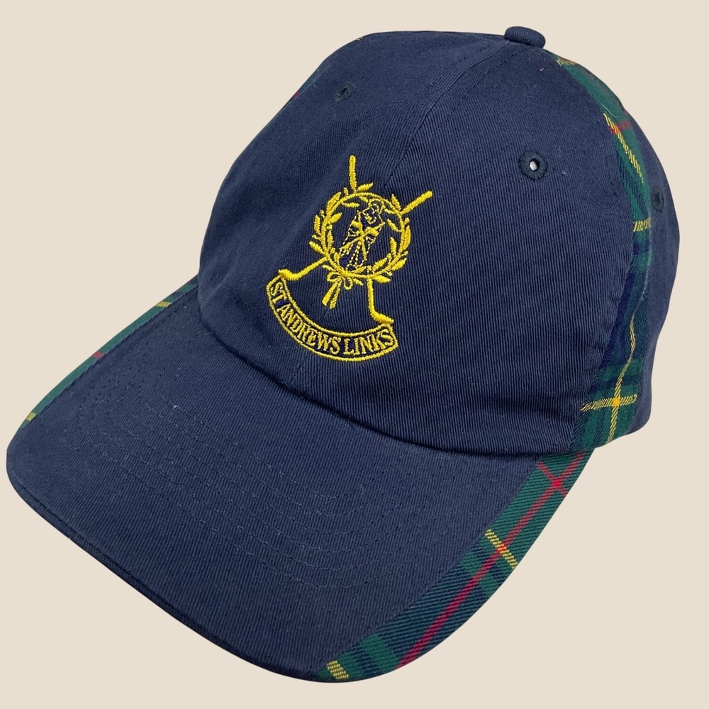 St Andrews Links Tartan Collection Golf Hat Navy Blue Green Plaid Adjustable Cap
